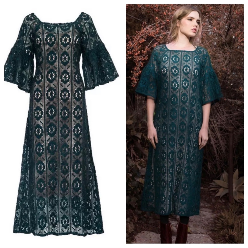 Anthropologie Korovilas Koko Green Lace Dress